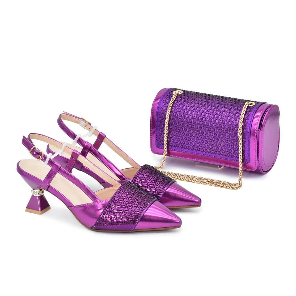 Women’s Shoes Bridal Heel Set – Pointed Toe Rhinestone Pumps With Matching Clutch (Elegant & Secure)​​