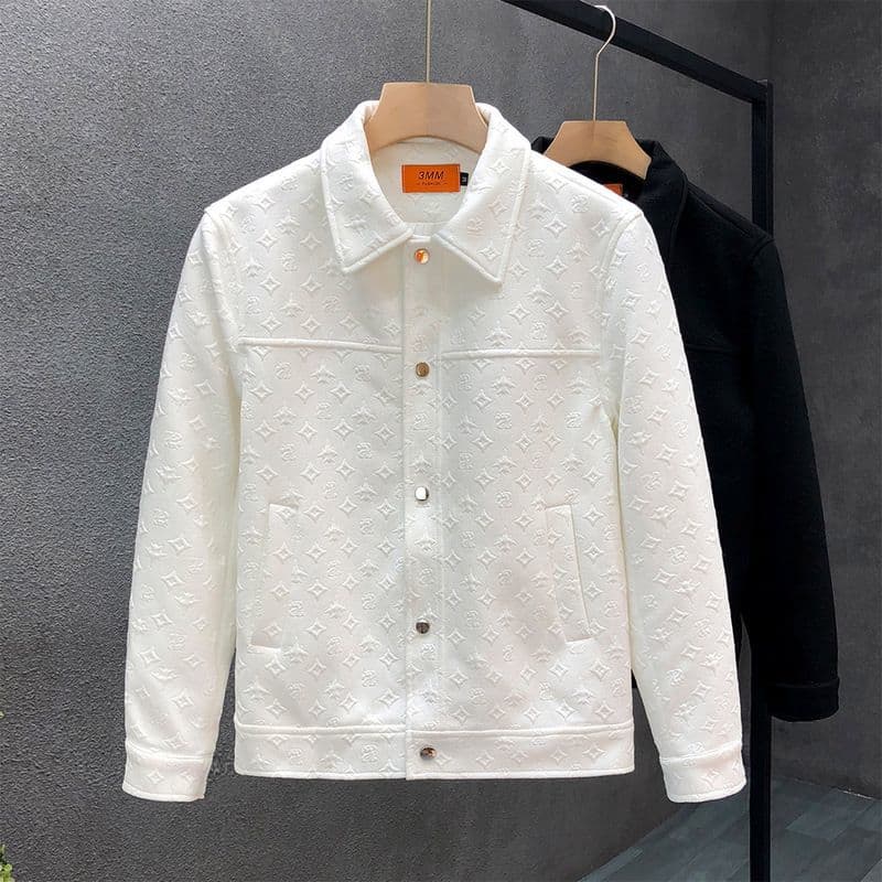 New Spring 2027 Fashion Outerwear Youth/Men Polyester Lapel Single-Breasted Jacquard Long Sleeve Casual Jacket S-4XL