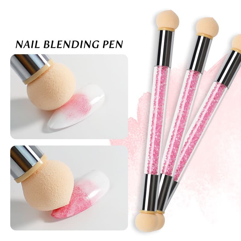 1PC Rhinestone Handle + 6PCS Sponge Head Nails Art Brushes Gradient Shading Pen Dotting Brush Painting Manicure Accessories Tool