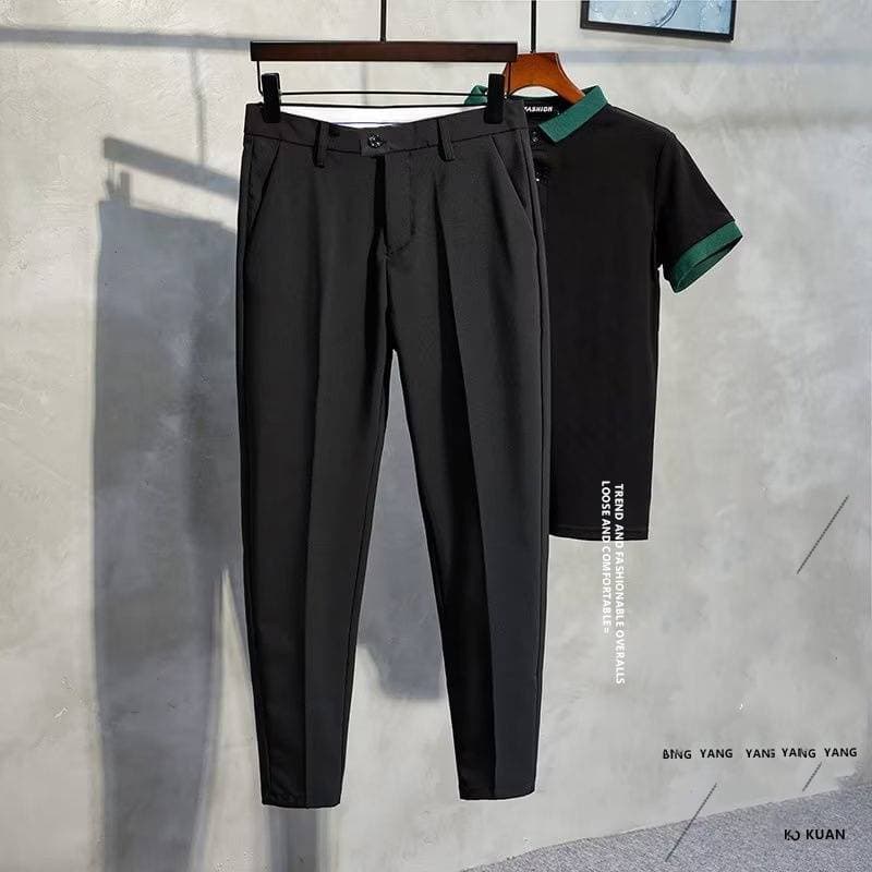 Men's Clothing Summer Casual Trousers Men's Ice Silk Slim Straight Trousers Nine Points Men's Advanced Drape Black Suit Trousers Men