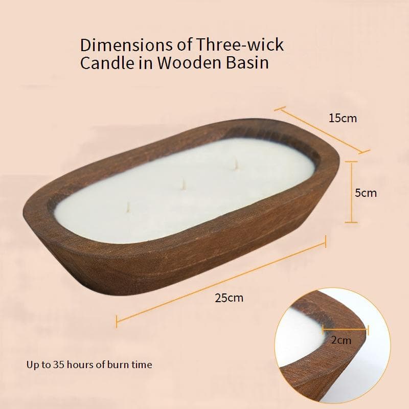 Handcrafted Soy Wax Aromatherapy Candle In Wooden Bowl – Large Size, 3-Wick, Premium Scent Options
