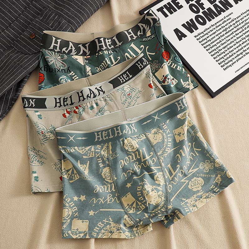 Trendy Personality Men's Autumn Winter Cotton Boxer Briefs Comfortable Underpants Four-Corner Underwear