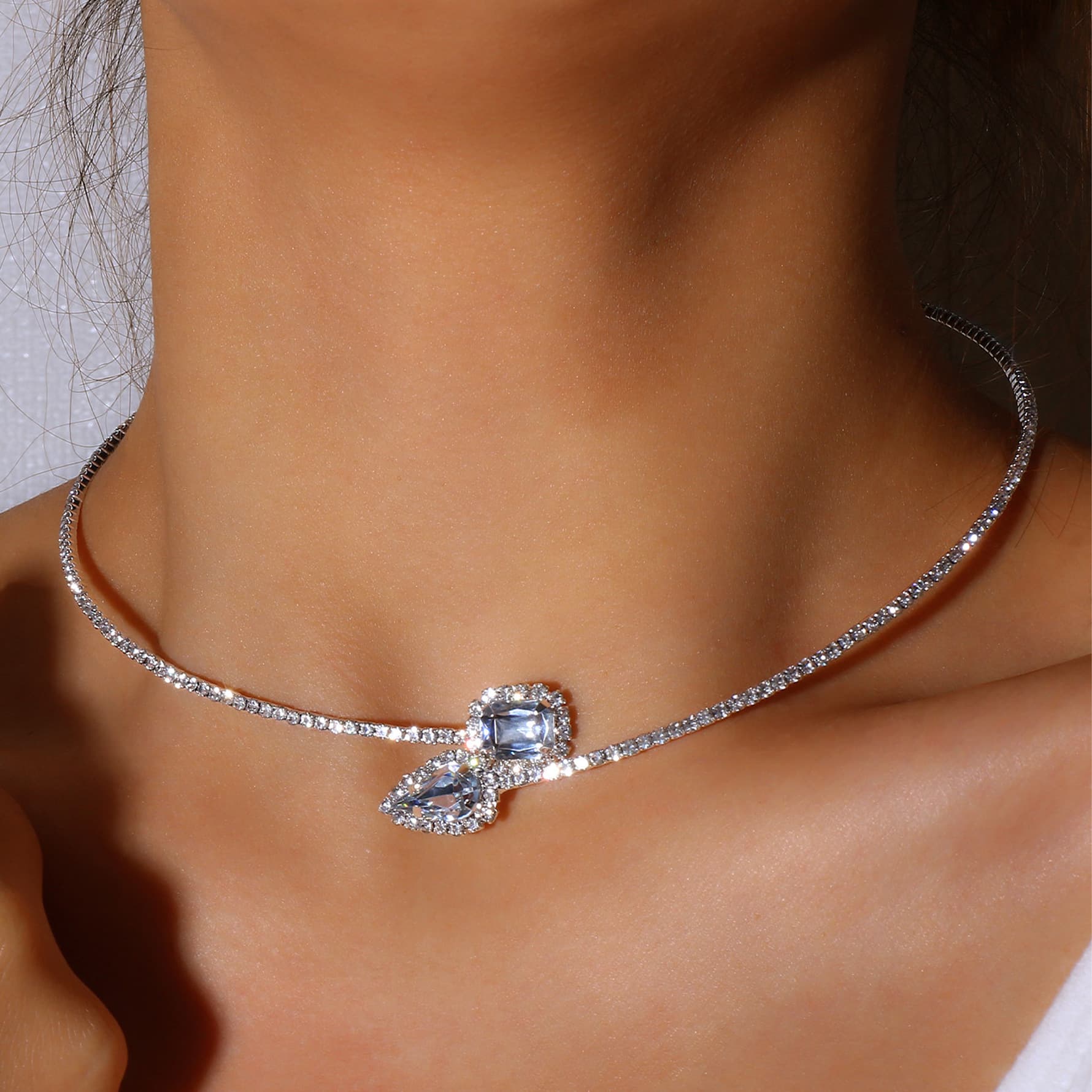 jewelry shiny round diamond opening clavicle chain trend simple rhinestone collar female choker
