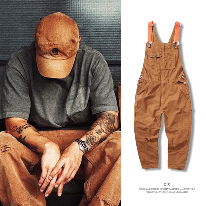 Men's Clothing Overalls men's Internet celebrity loose straight one-piece overalls versatile ripped retro casual jeans trendy