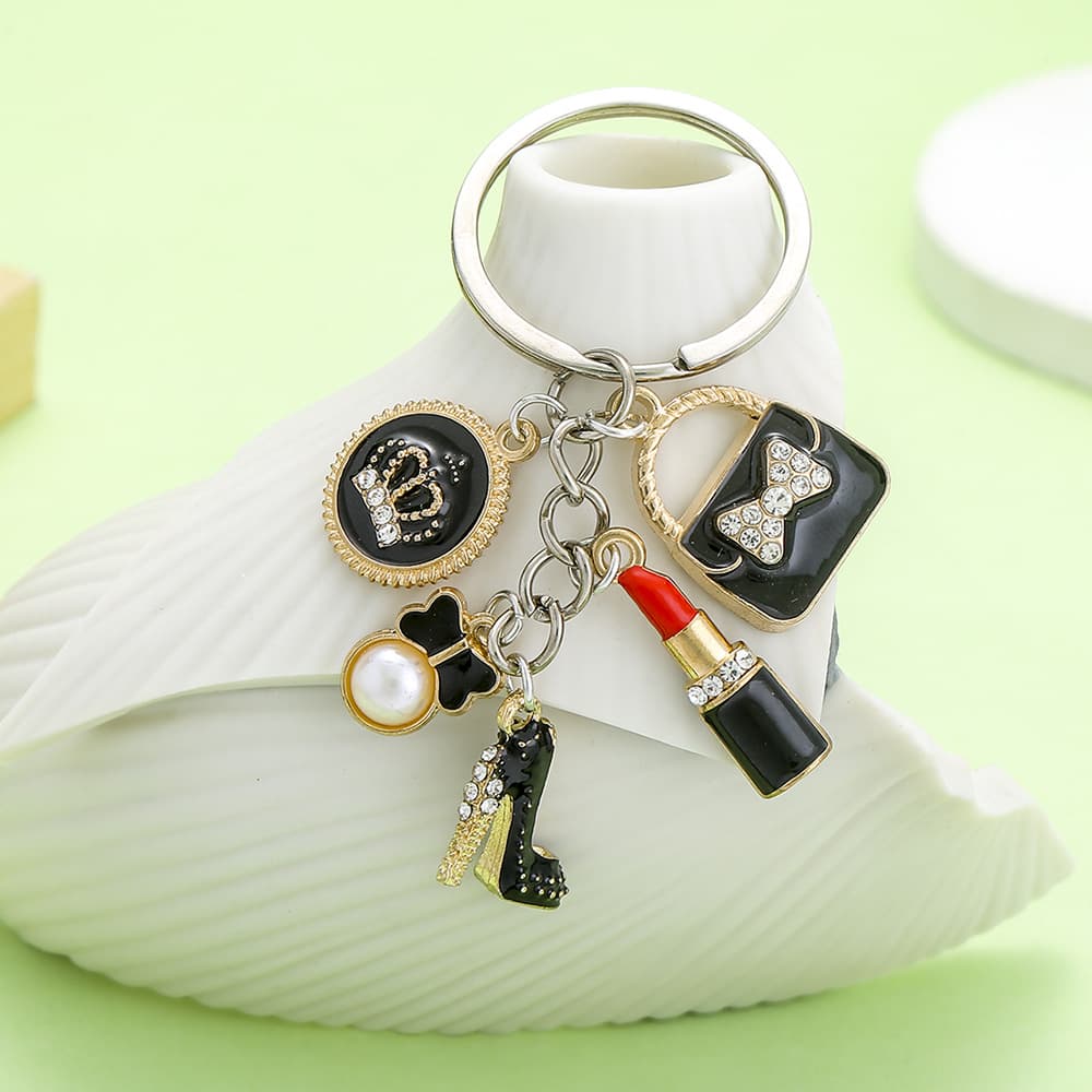 Black Crown Diamond Lipstick Bag High Heels Keychain Accessories Schoolbag Coin Purse Ornament Gift