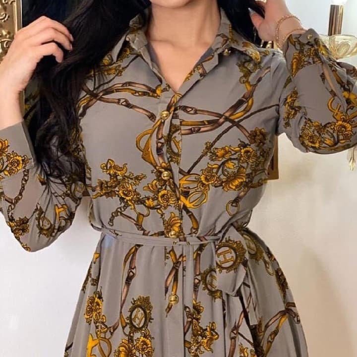 Women's Fashion MUSILIN Middle Eastern Ethnic Elegant Dress Retro Printed Robe