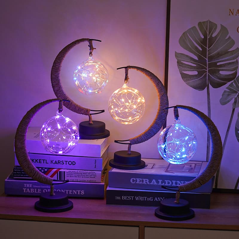 rope table round ball, star shaped copper wire moon decorative lamp, USB small night lamp