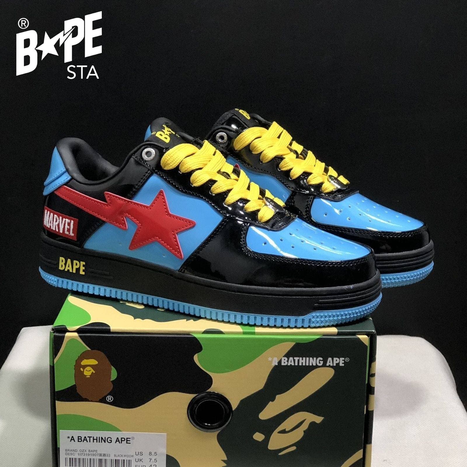 Chaussures de planche classiques Marvel en cuir laqué A BATHING-APE, chaussures de planche Air Force No.1 unisexes