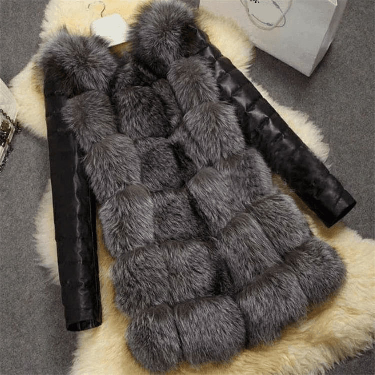 Women'S Fur Jacket Coat Slim Leather Jacket Women Winter Black Long Sleeve Thick Warmth