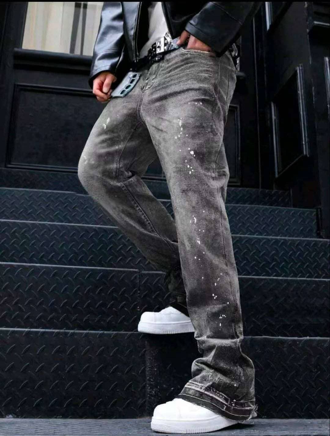 Men's Military Camo Flare Jeans Vintage Streetwear Baggy 90s Y2K Aesthetic Mid-Rise Distressed Detailing S-3XL Standard Denim