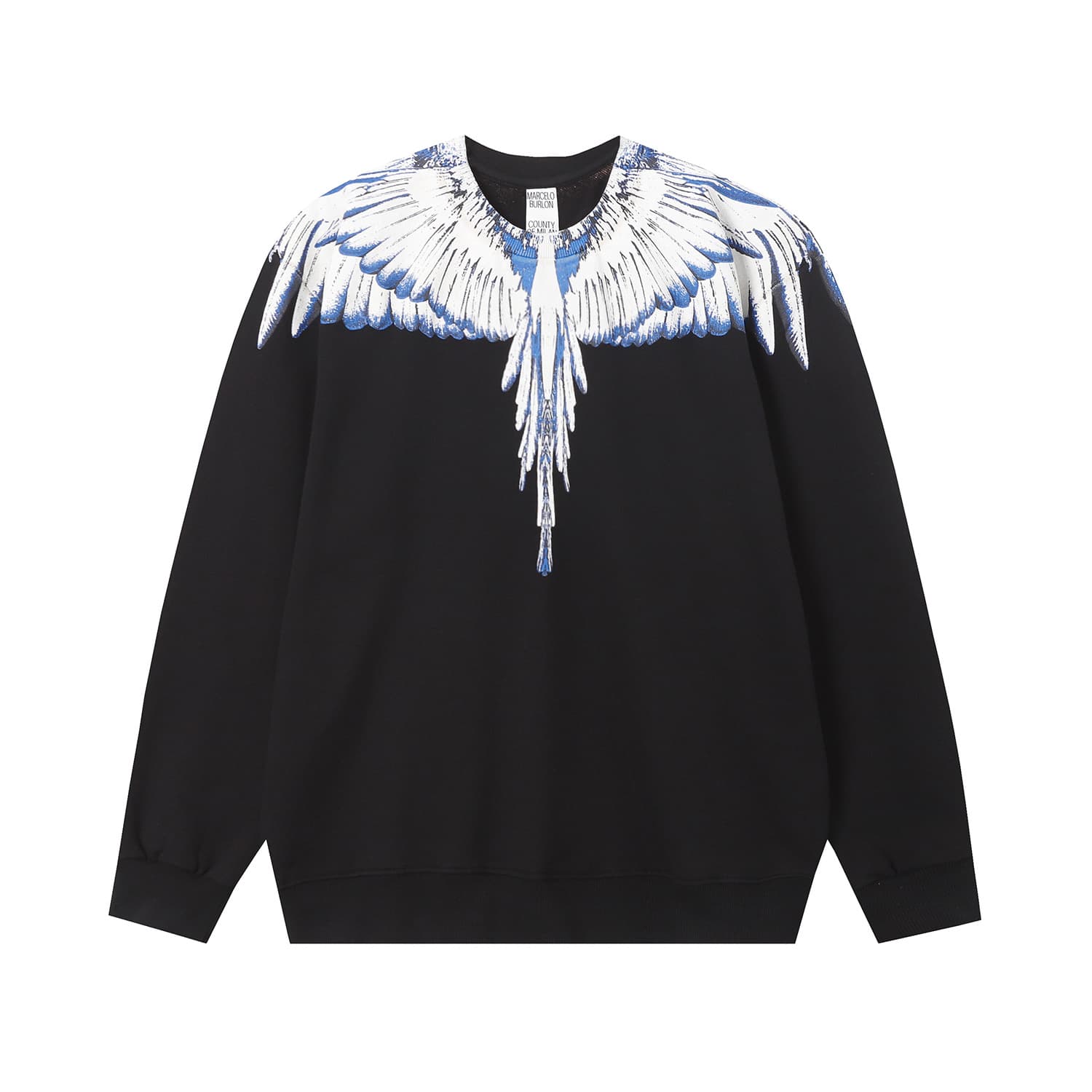 Sweat à capuche à manches longues et col rond pour homme de la marque Tide MB Wings, imprimé plumes bleues et blanches