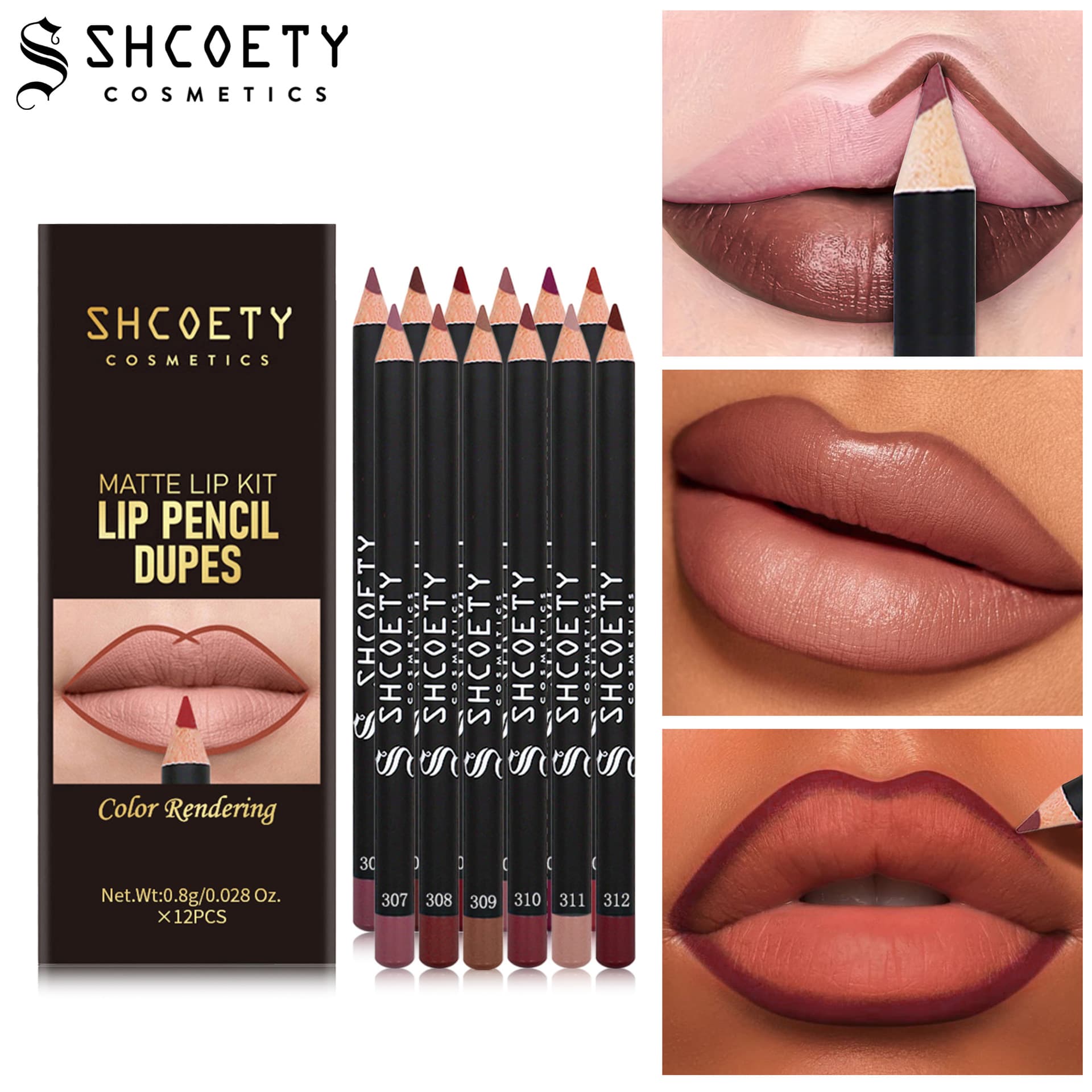 SHCOETY 12-Color Lip Liner Set - Nude Matte Lipsticks, Long-Lasting & Transfer-Proof Makeup