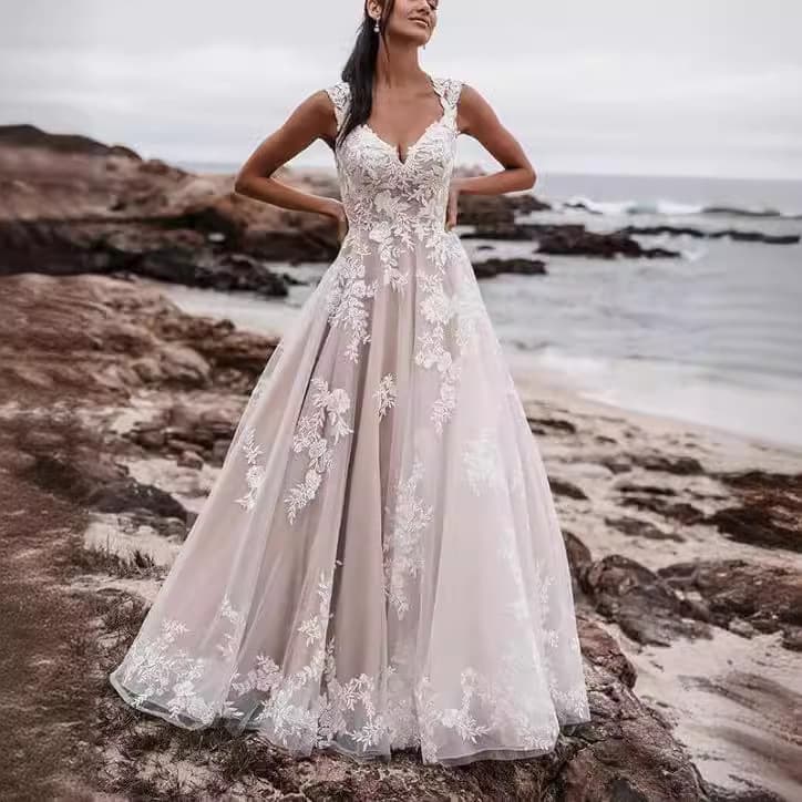 Women's Clothing Wedding Dress Sling Women New Lace Fashion Retro Round Neck Small Tail Bride Lace Wedding Dress