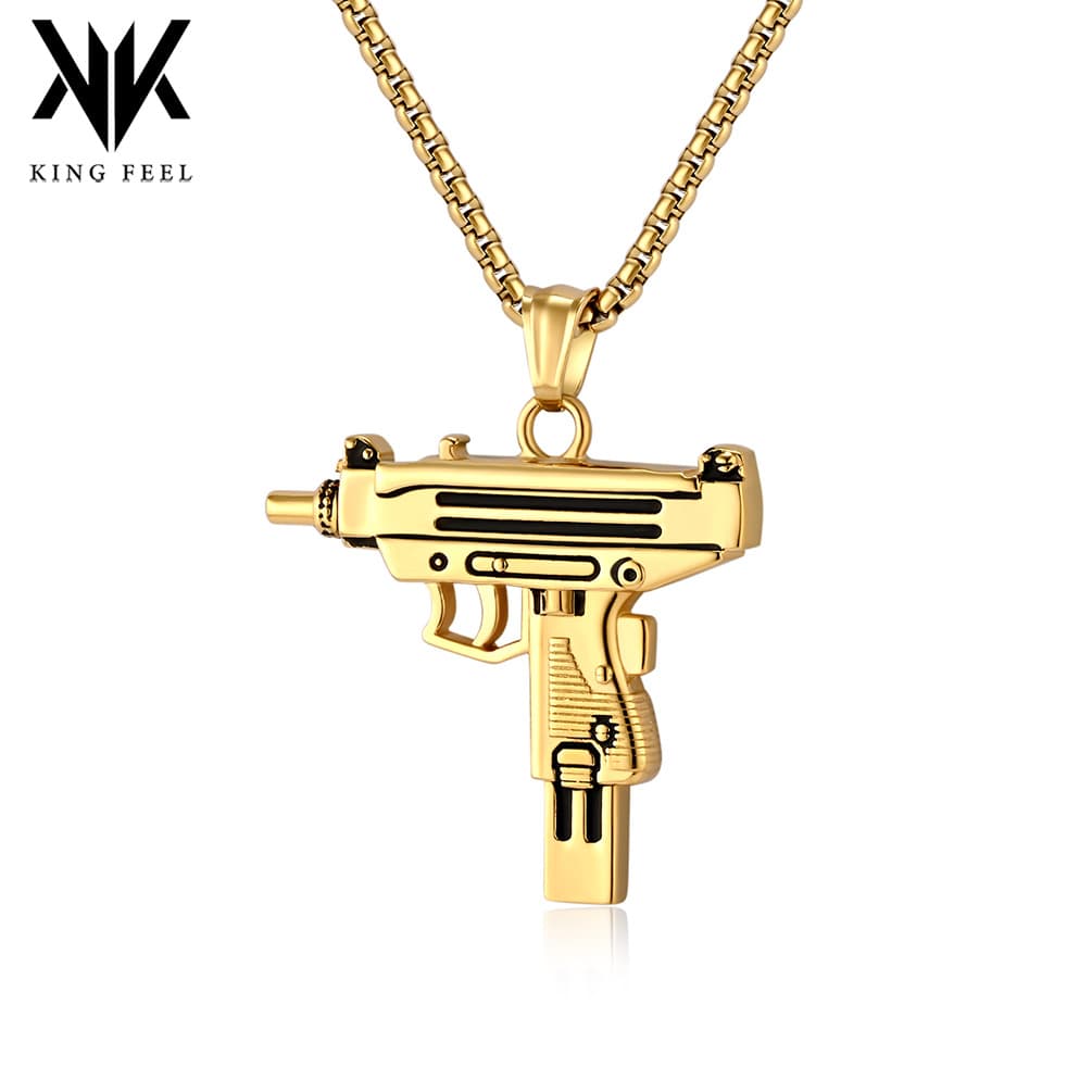 hip-hop hiphop Uzi submachine gun personality men's titanium steel machine gun necklace niche trendy pendant