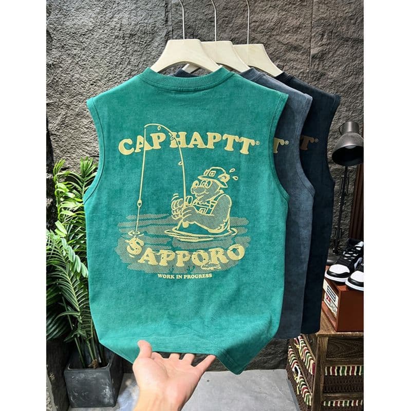 Men's clothing Fashion brand T-shirt vest men's 2024 new sleeveless waistcoat casual round neck pullover sports short-sleeved top