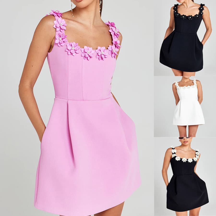 Women's Clothing spring and summer new strapless sleeveless pocket dress INS loose casual women's dress