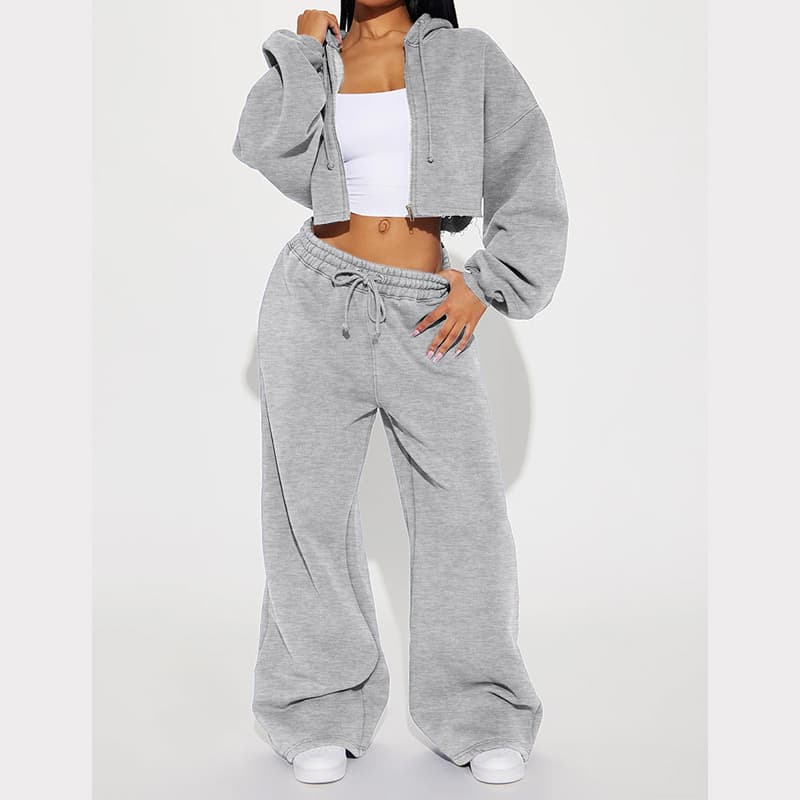 Vêtements pour femmes Automne Femmes Décontracté À Capuche Fermeture Éclair Sur Le Devant Pull Large Jambe Pantalon Ample Costume