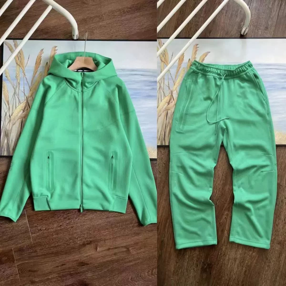 Ensemble veste et pantalon de survêtement laminé TECH FIEECE, style décontracté, hiver, printemps et automne, avec fermeture éclair.
