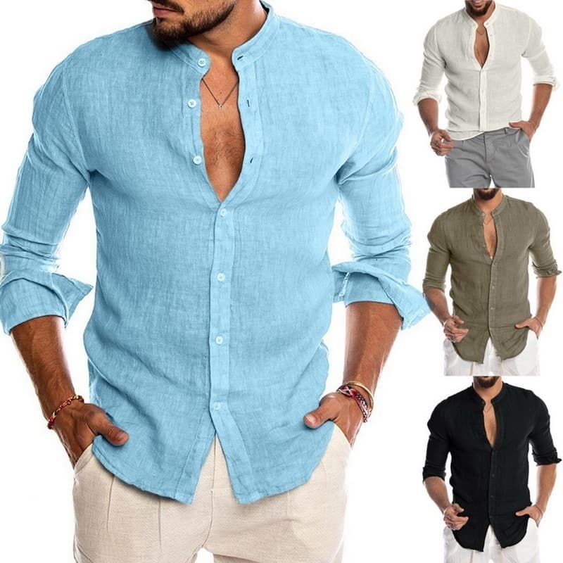 Men's Clothing Stand Collar Long Sleeve Men's Cardigan Shirt Men's Top
