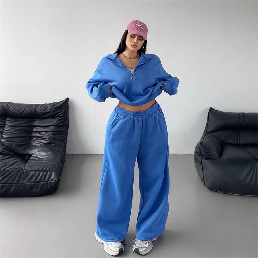 Women's Casual Knit Sweatshirt & Pants Two-Piece Set Loose Fit Long Sleeve Autumn Winter Outfit​