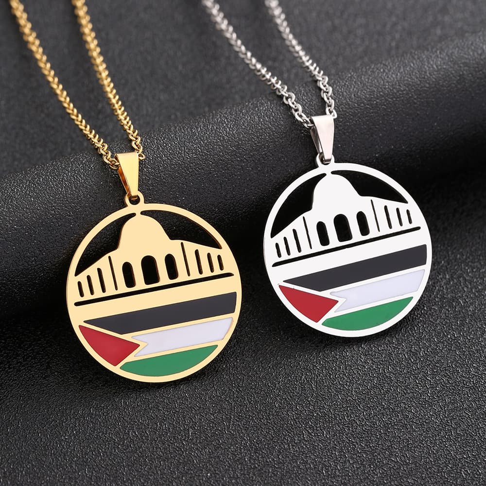 Stainless Steel Al-Aqsa Temple and Palestine Necklace for Men and Women Couples sweater chain accessories