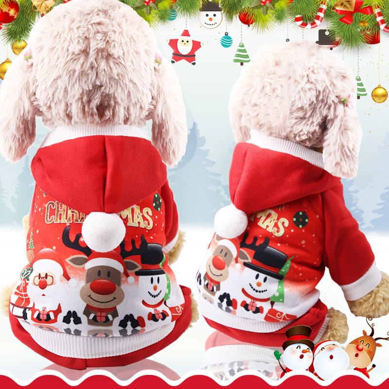 Four legs Christmas old snowman Elk fleece hoodie Dog cat pet clothes