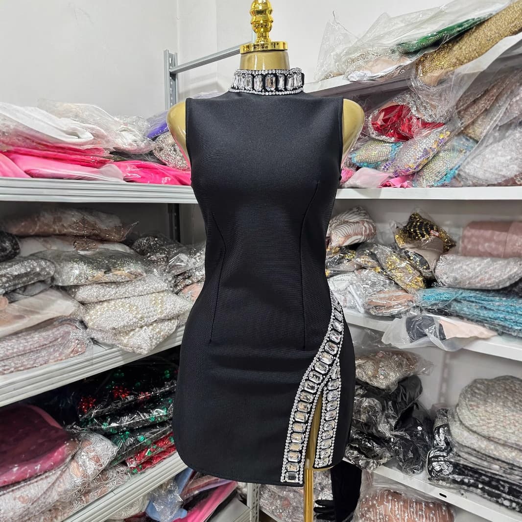 Women's Clothing Autumn New Sleeveless Bandage Dress Tassel Rhinestone Tight Hip Skirt Celebrity Dress