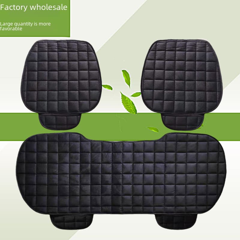 Winter car seat cushion no backrest square embroidered plush tie-free warm three-piece front and rear row single seat cushion