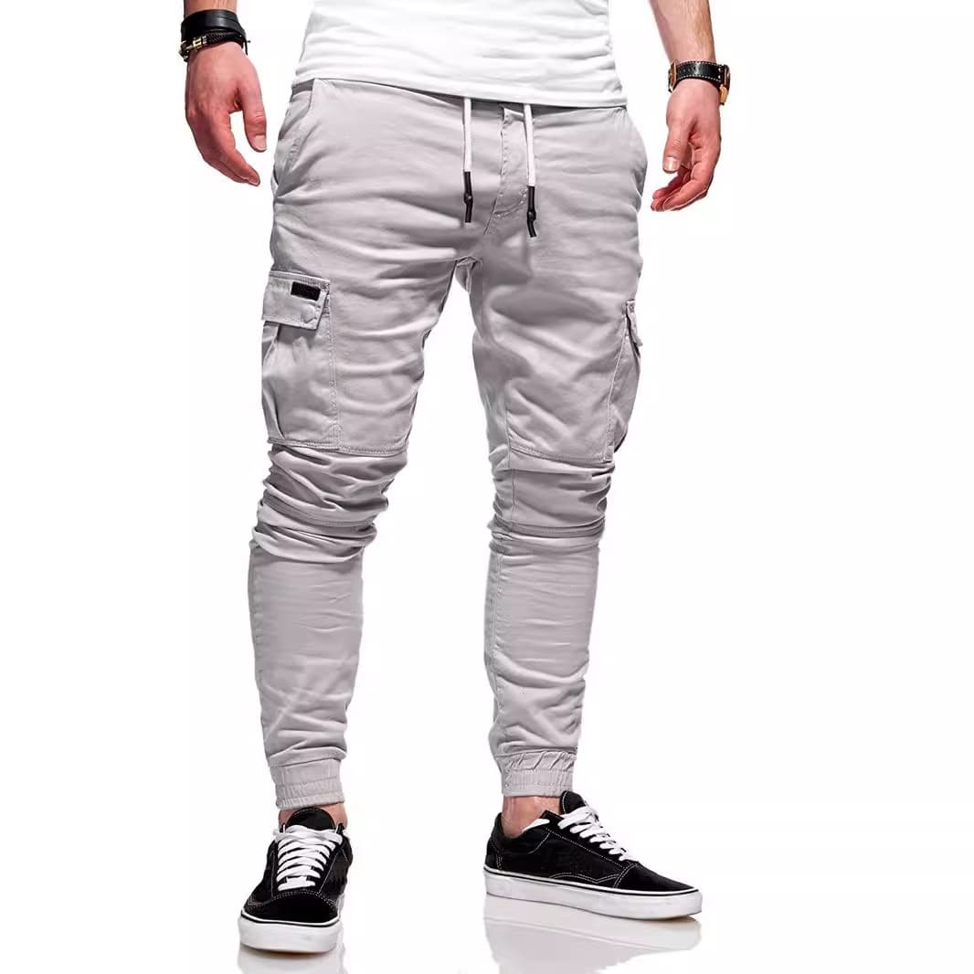 Men's Clothing Autumn and winter three dimensional patch pocket skinny pants drawstring elastic sports baggy pants long casual pants jogging pants (1)