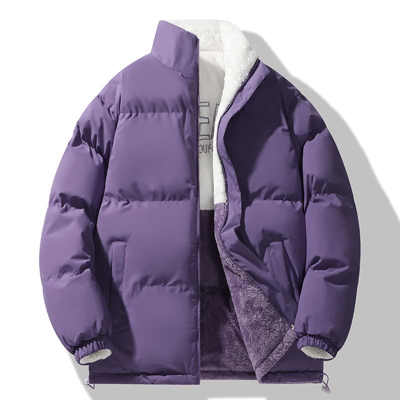 Reversible Fleece-Lined Puffer Jacket – Unisex Stand Collar Coat (Black/Matcha/Khaki/Pink/Purple, XS-4XL)
