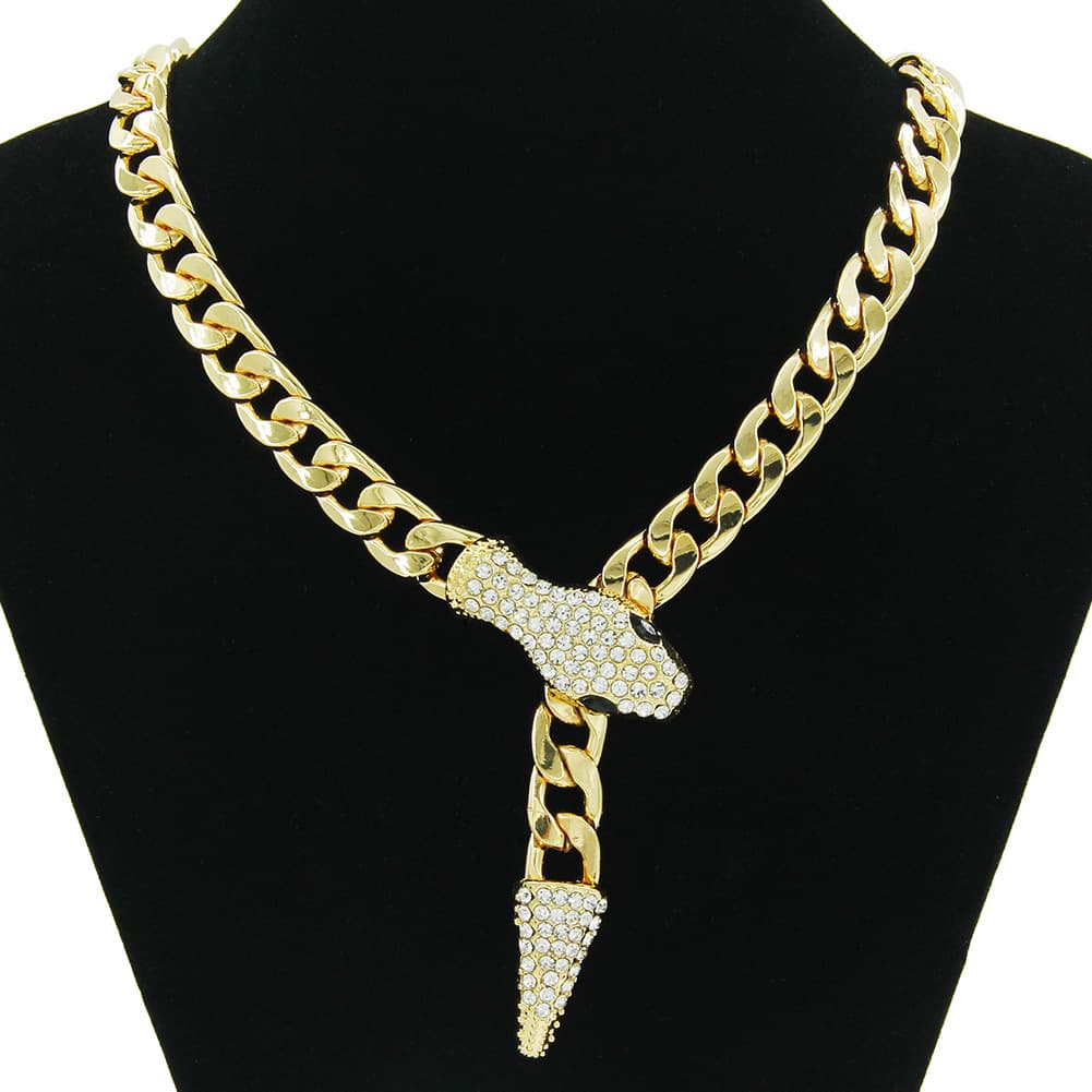 Cuban chain light luxury short full diamond snake head magnetic buckle necklace personality niche design clavicle chain for women
