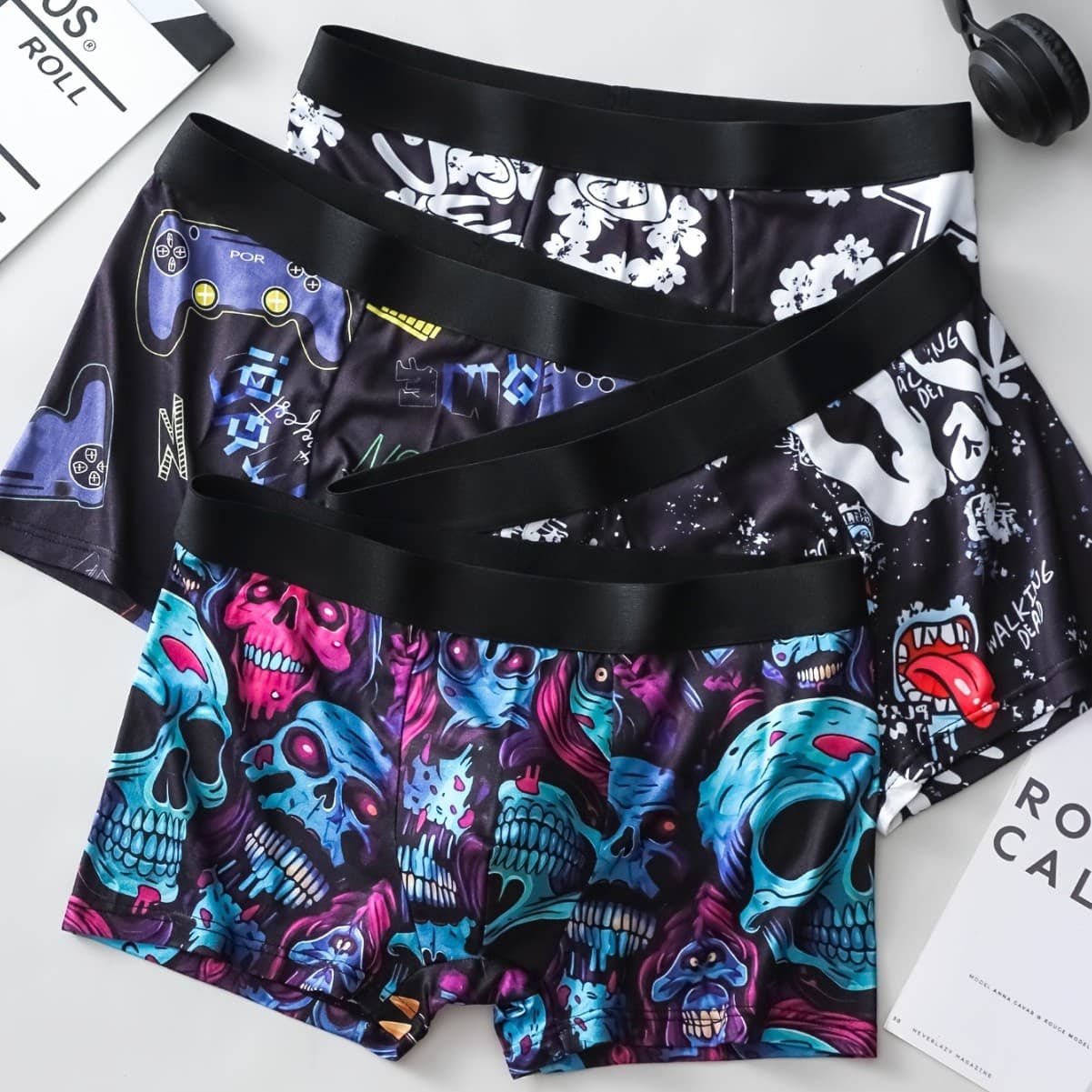​​Trendy Men's Boxer Briefs – Breathable Mid-Rise Trunks With Camo & Color-Block Designs – Wholesale Ready Polyester Underwear For Global Export​​