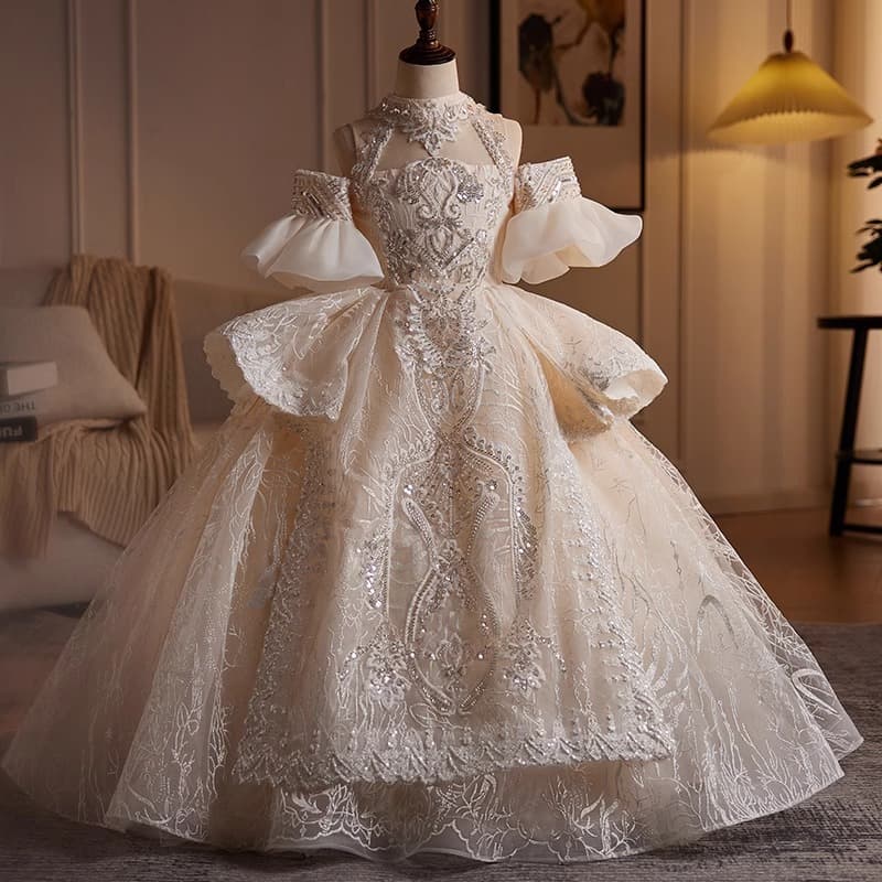 Mother Kids Girls High End Dress Fluffy Yarn Light Luxury Party Princess Dress