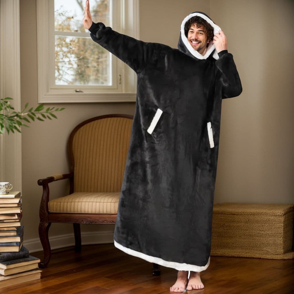 Women's flannel thickened men's and women's robes with long sleeves and blanket hoodie pullover lazy pajamas