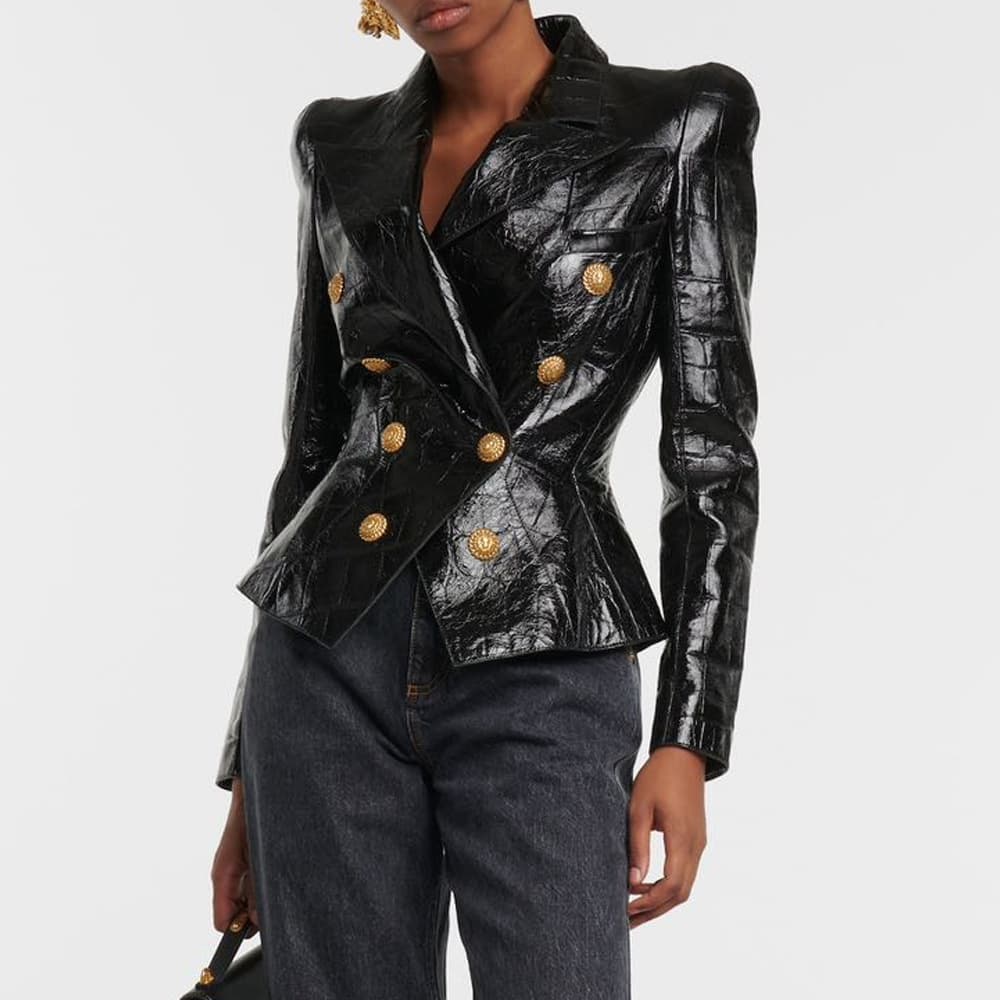 Women's Clothing autumn and winter new style black pu leather shiny shrug slim small suit waist waist temperament jacket top trend