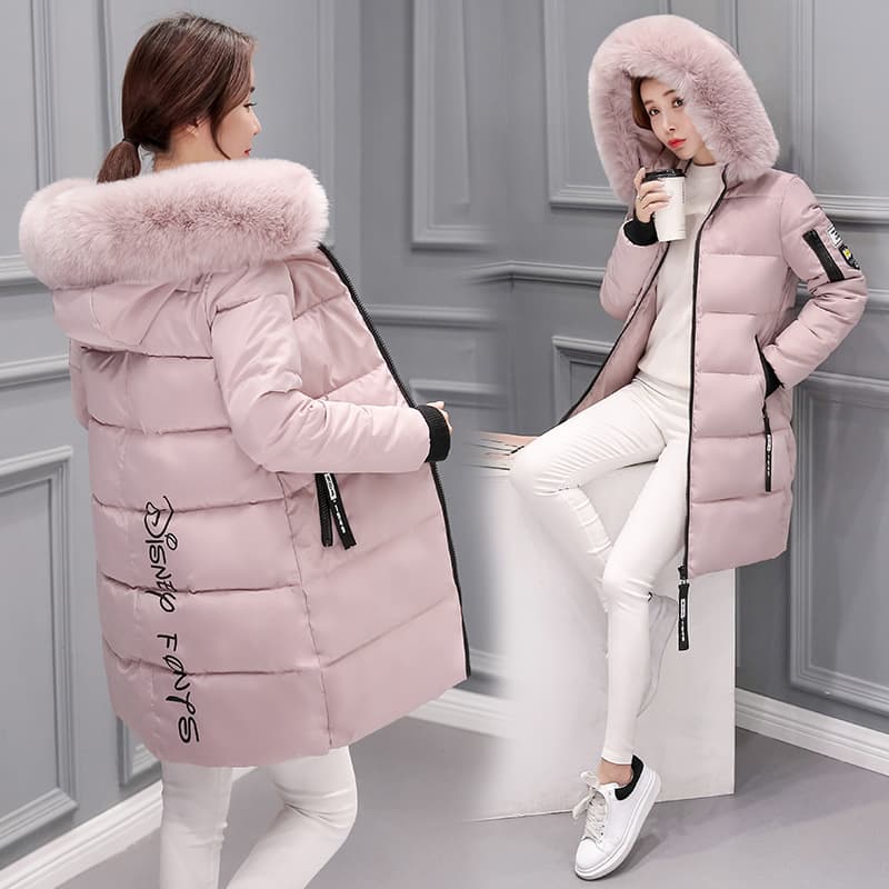 Women's clothing medium long thickened cotton coat slim fur collar winter coats jacket for women