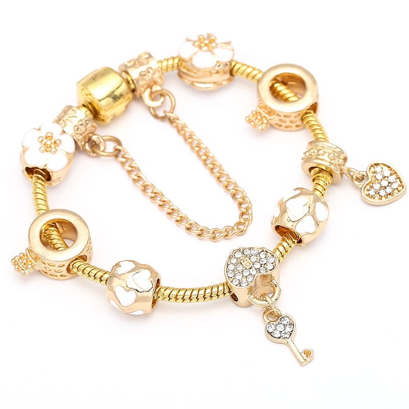 DIY New Pan Style Key Pendant Heart-Shaped White Flower Korean Version Women's Bracelet