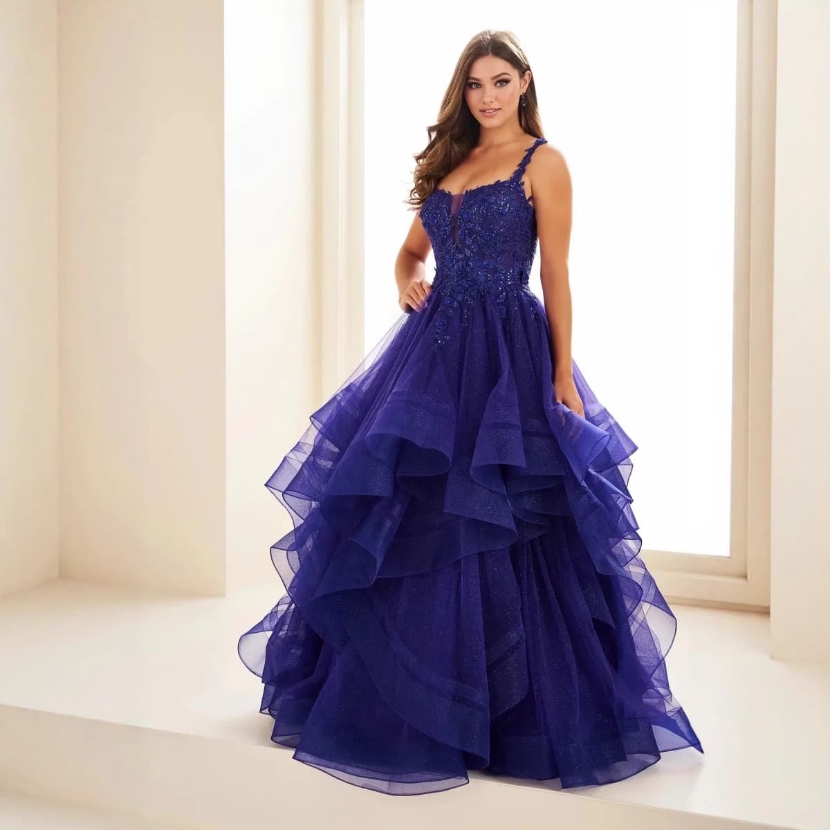 Women's Clothing Ethereal Strapless Ball Gown For Vocal Auditions & Garden Soirées – Tiered Tulle Dress With Floral Lace Appliqués (XS-XXXL)​