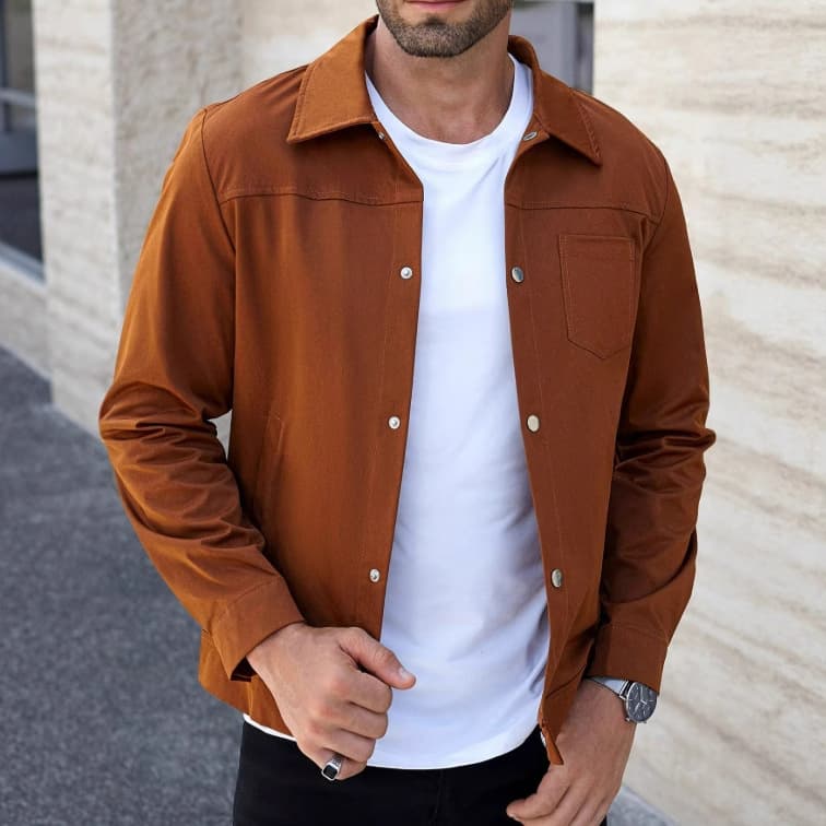 Men's Clothing Fashion Simple Casual Long Sleeved Lapel Shirt Jacket Tops