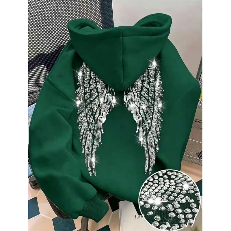 Sweat à capuche à manches longues avec ailes en strass pour hommes et femmes