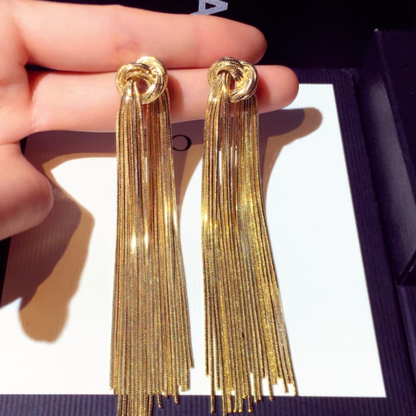 New Fashion Design Silver Needle Long Trendy Tassel Elegant Stud Drop Earrings Jewelry For Women002682