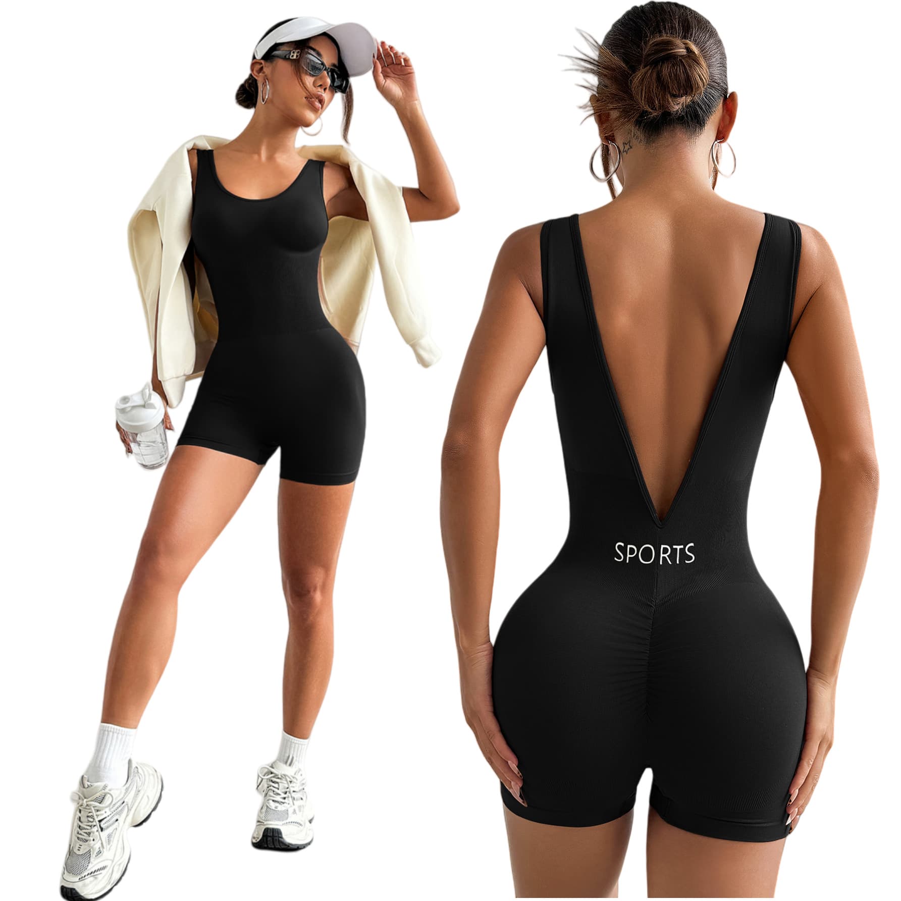 Women's Clothing Deep V Waist Yoga Jumpsuit Body Shaping Fitness Clothes Tight Short One Piece Sportswear
