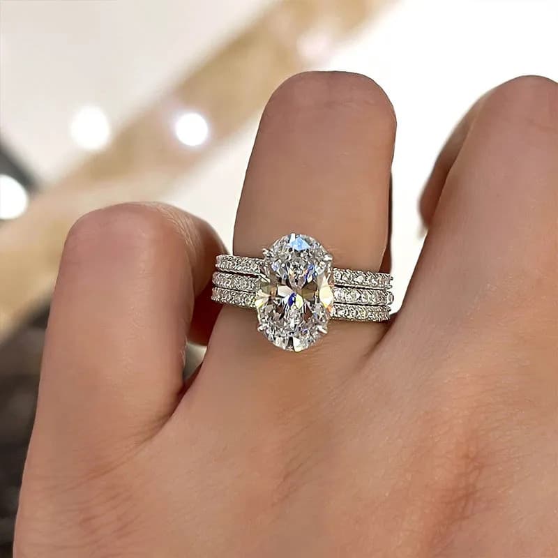 Cao Shi's Luxury Three Set Wedding Engagement Geometric Jewelry Fashion And Elegance Super Sparkling Ring