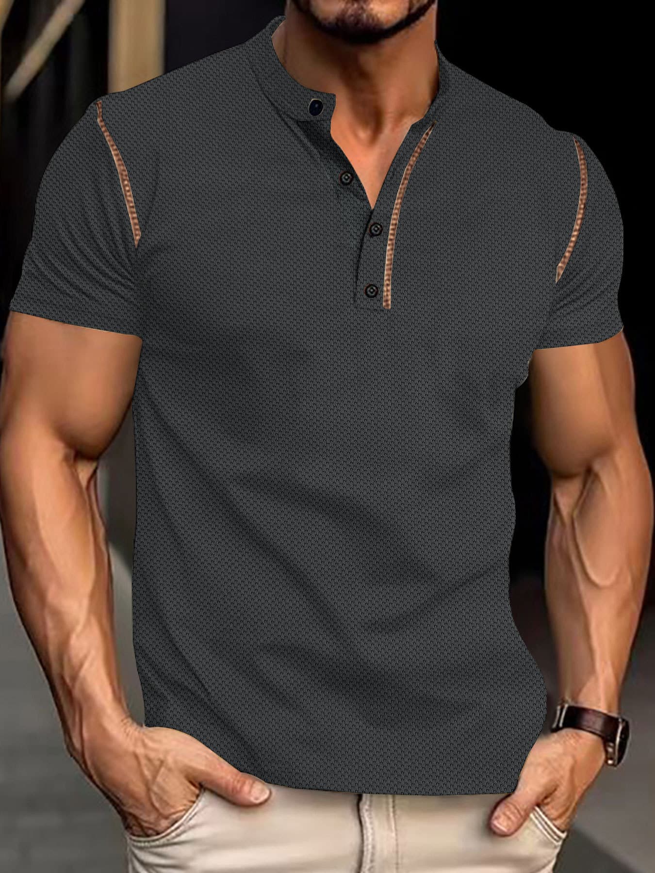 Men's Clothing European And American Men's Summer Retro Color Matching Casual Loose Button Placket Pineapple Short Sleeved Men's Polo Shirt