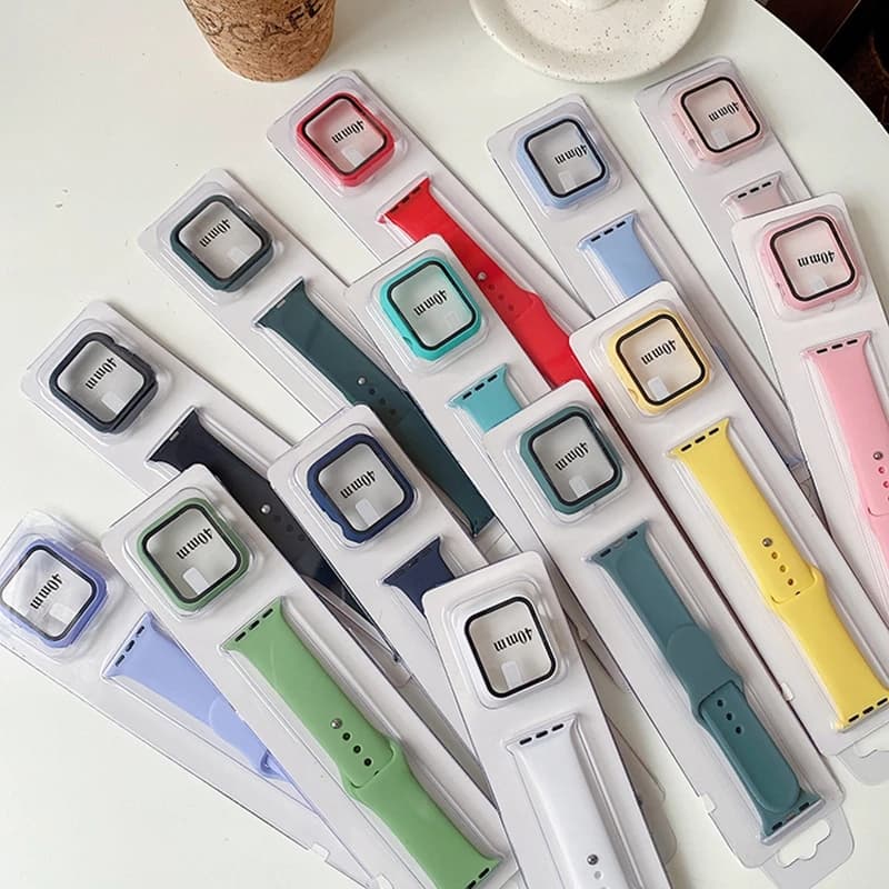 Glass+Case+Strap for Apple Watch Band 44mm 45mm 41mm 40mm 38mm 42mm Screen Protectors for Apple IWatch Series 3 4 5 6 7