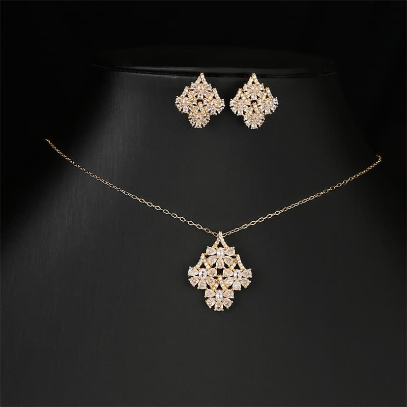 RAKOL Niche Design, Super Sparkling And Dazzling Gemstone Fashionable Earrings, Collarbone Chain, Bride Necklace