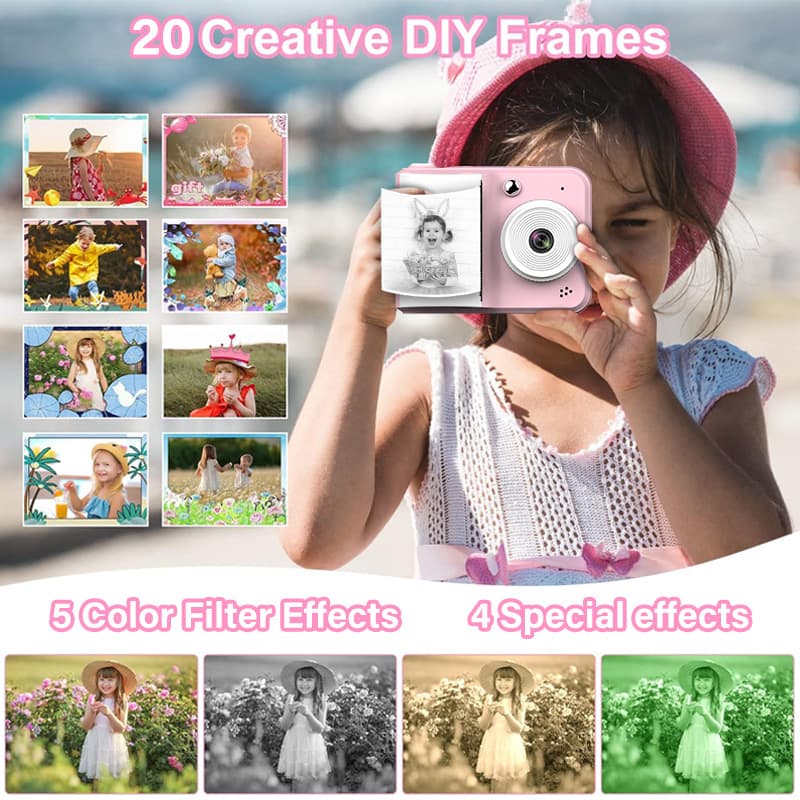 1SET Polaroid children's camera can take photos and print high pixel girls' toys, birthday gifts, Christmas and New Year gifts