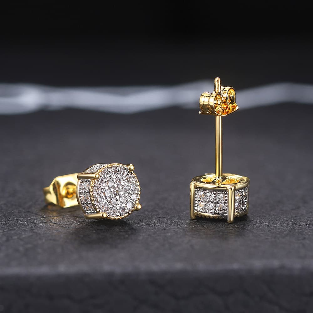 popular full diamond hip hop men's earrings zircon micro inlaid color separated electroplated round earrings