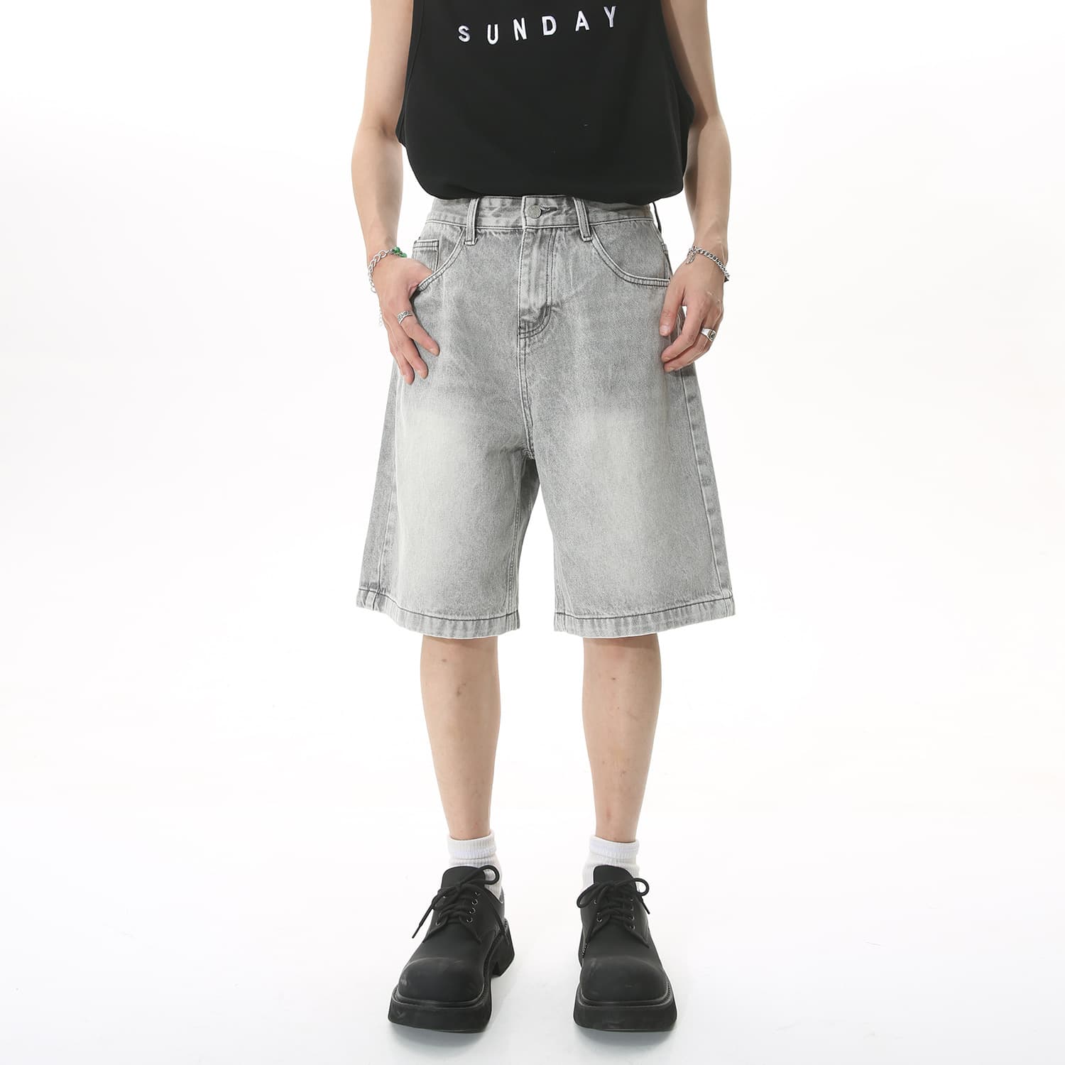 Men's Wide-Leg Denim Shorts - Retro Hong Kong Style | Mid-High Waist Loose Fit