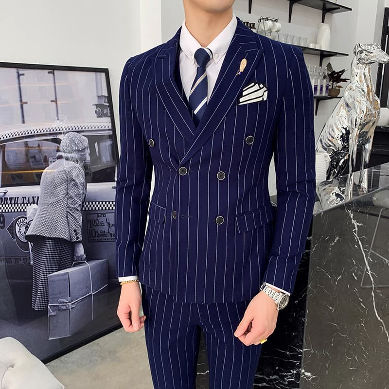 Men's Clothing four seasons new business slim striped suit three piece suit for men Korean style youth hairstylist formal suit